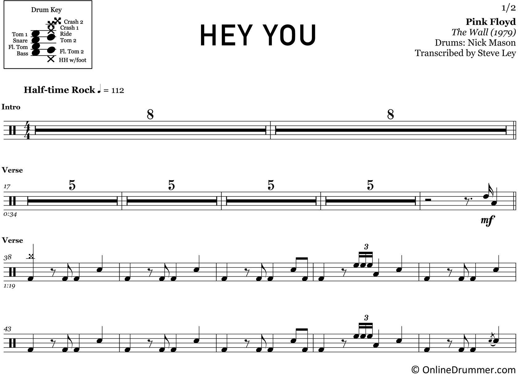 Hey You - Pink Floyd - Drum Sheet Music