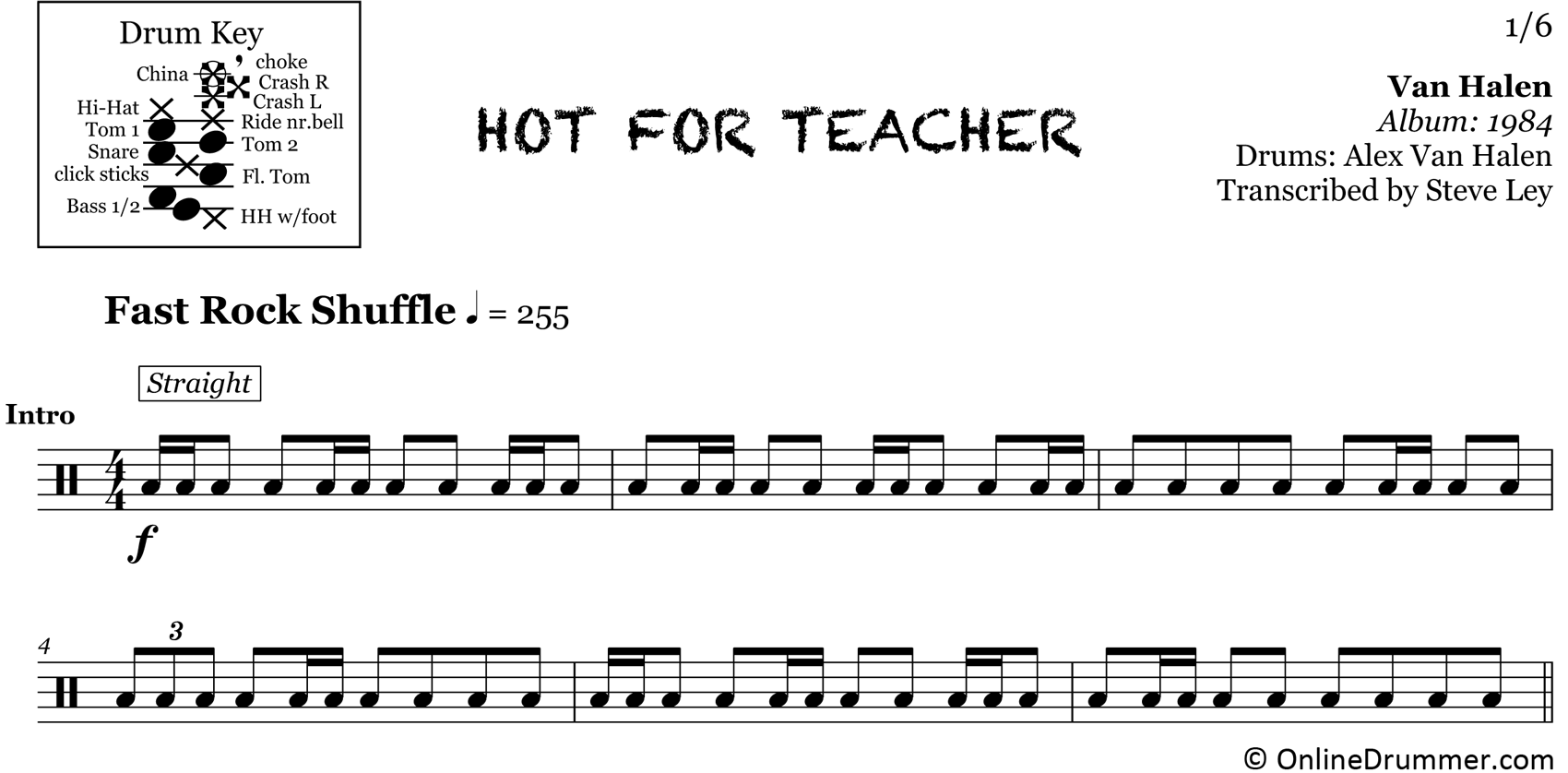 Hot For Teacher - Van Halen - Drum Sheet Music