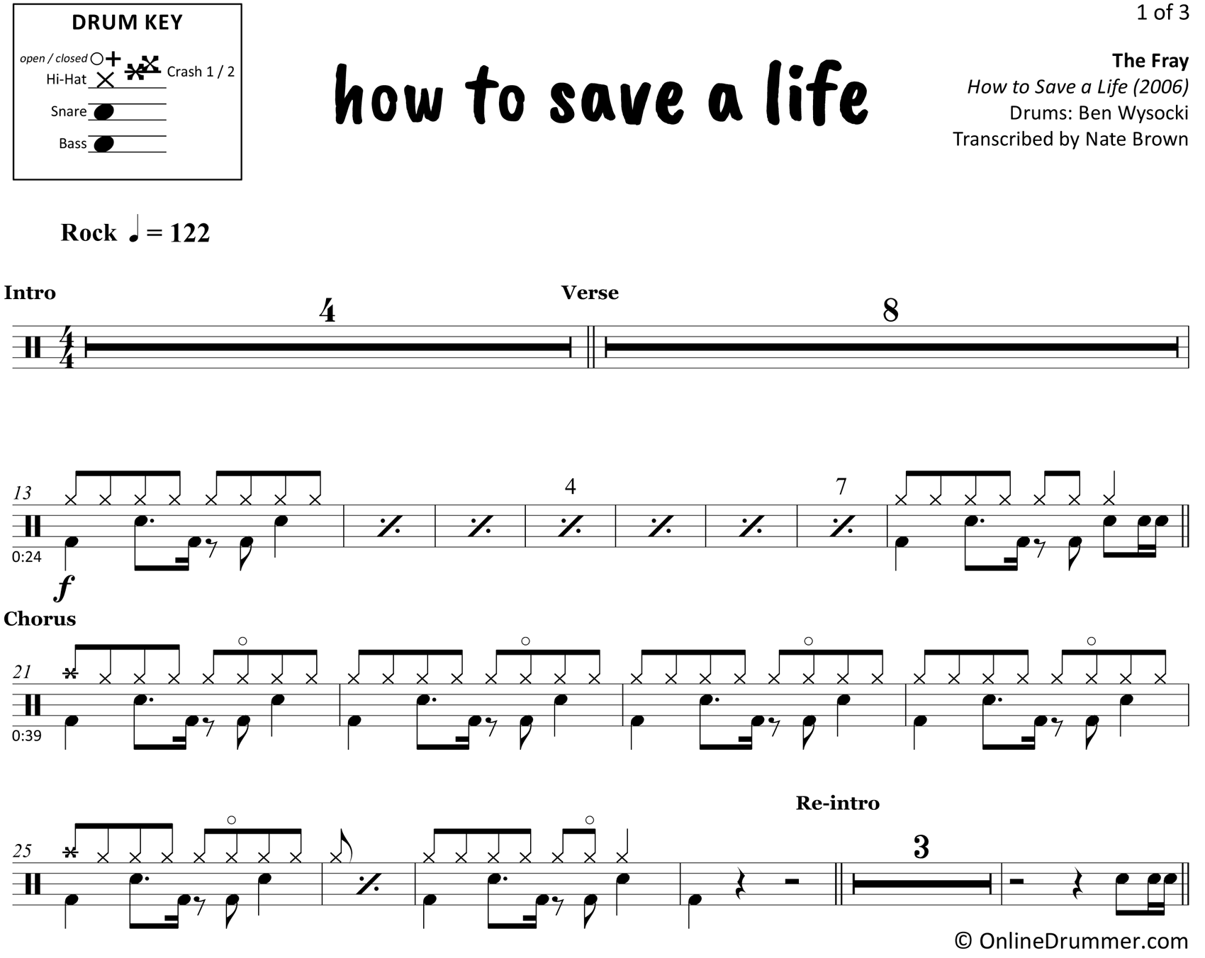 How to Save a Life - The Fray - Drum Sheet Music