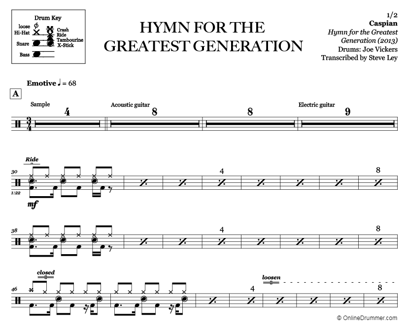 Hymn for the Greatest Generation - Caspian - Drum Sheet Music