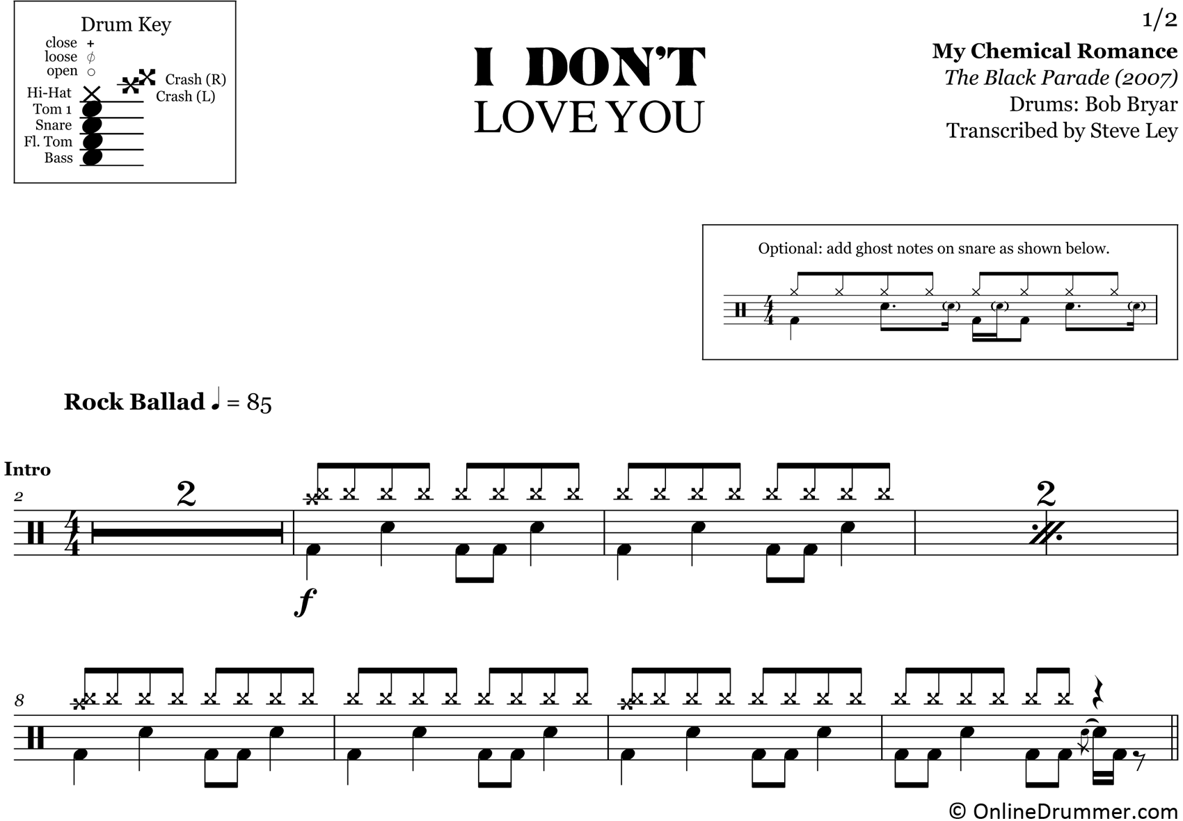 I Don't Love You - My Chemical Romance - Drum Sheet Music