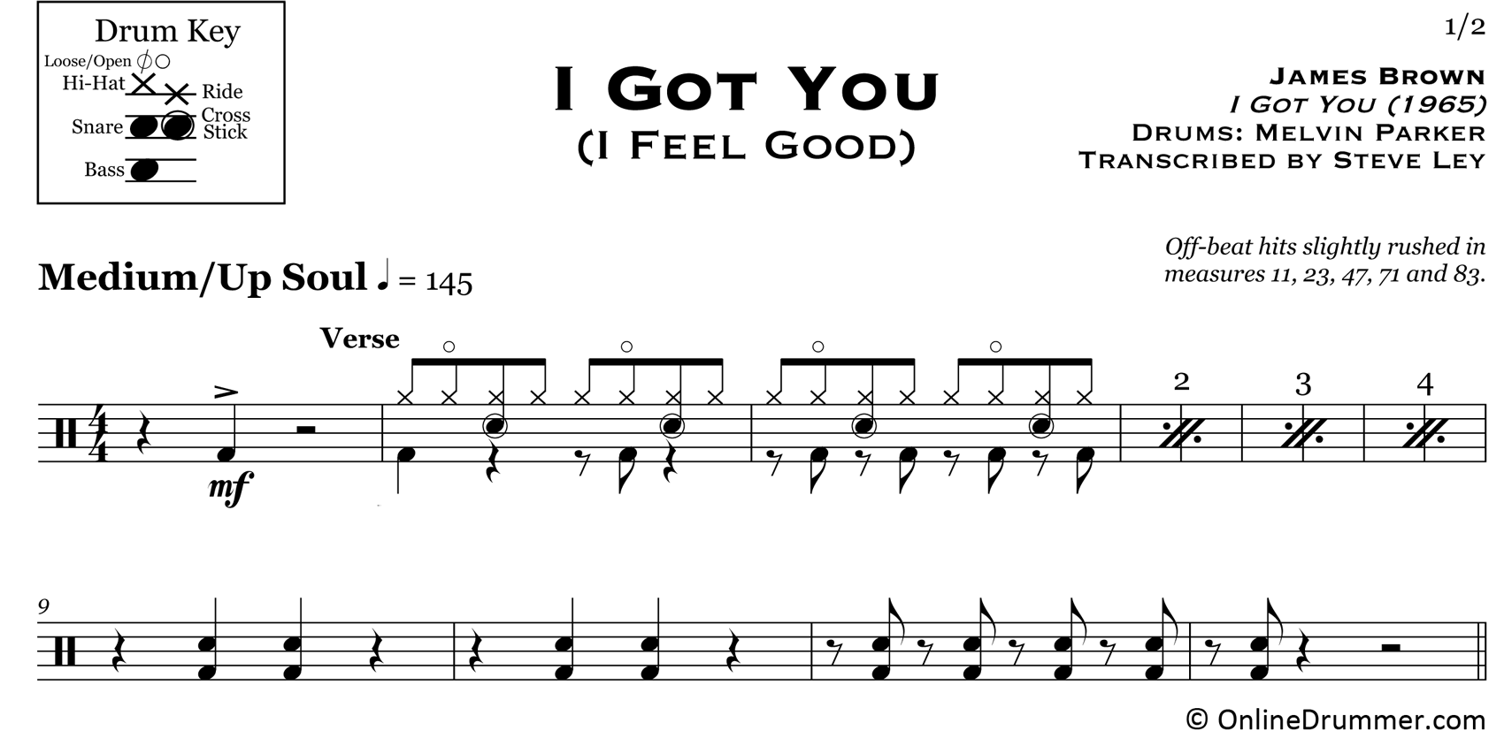I Got You (I Feel Good) - James Brown - Drum Sheet Music