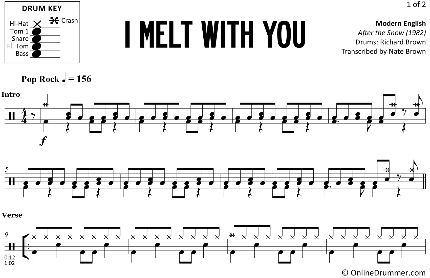 I Melt with You - Modern English - Drum Sheet Music