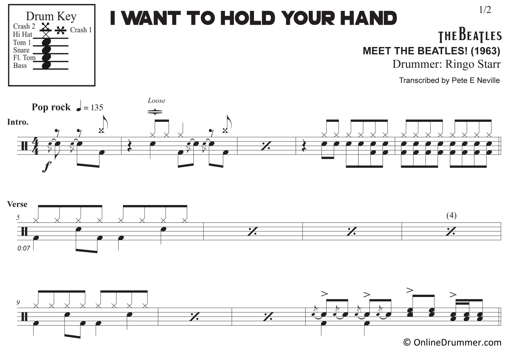 I Want to Hold Your Hand - The Beatles - Drum Sheet Music