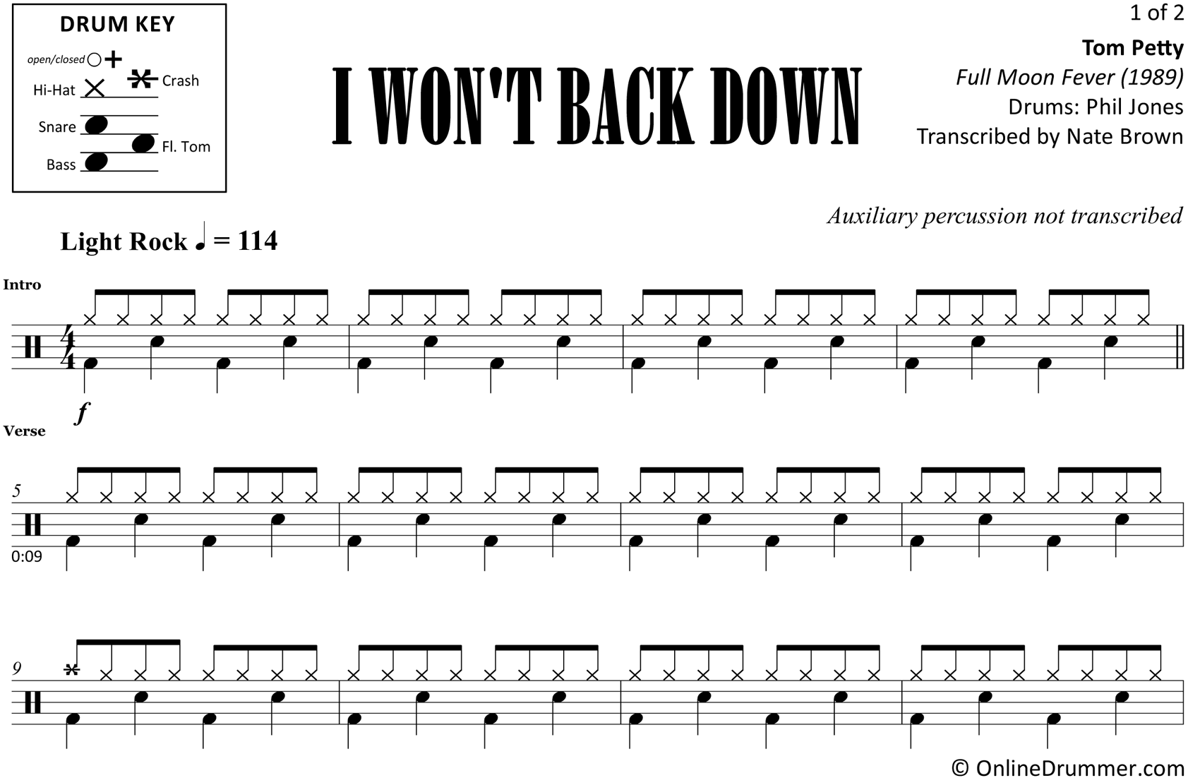 I Won't Back Down - Tom Petty - Drum Sheet Music