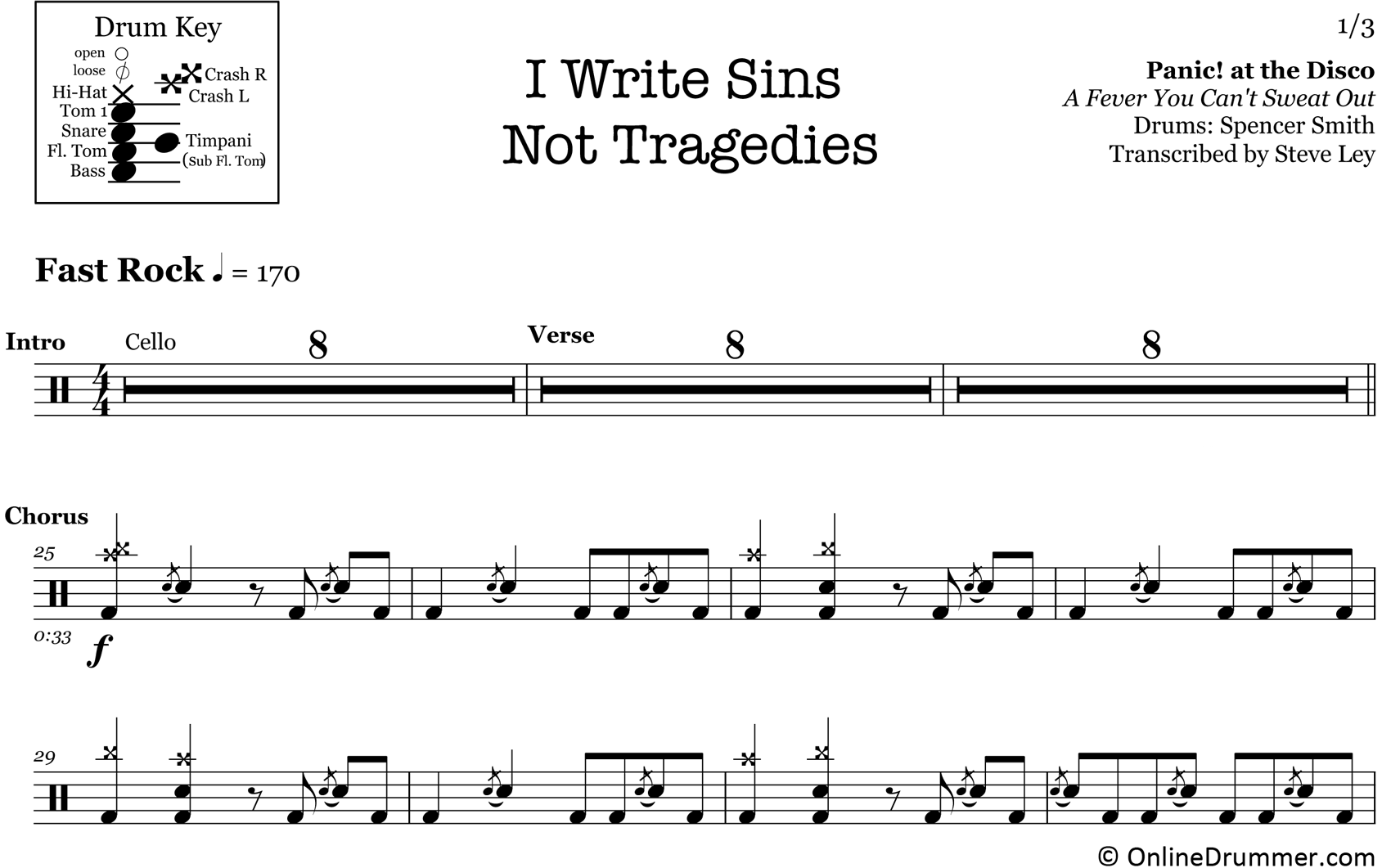 I Write Sins Not Tragedies - Panic! At The Disco - Drum Sheet Music