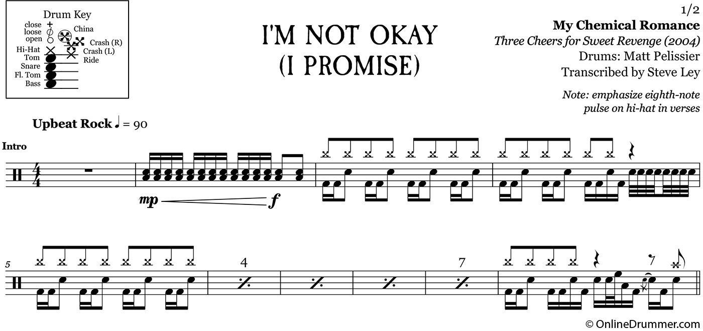I'm Not OK (I Promise) - My Chemical Romance - Drum Sheet Music