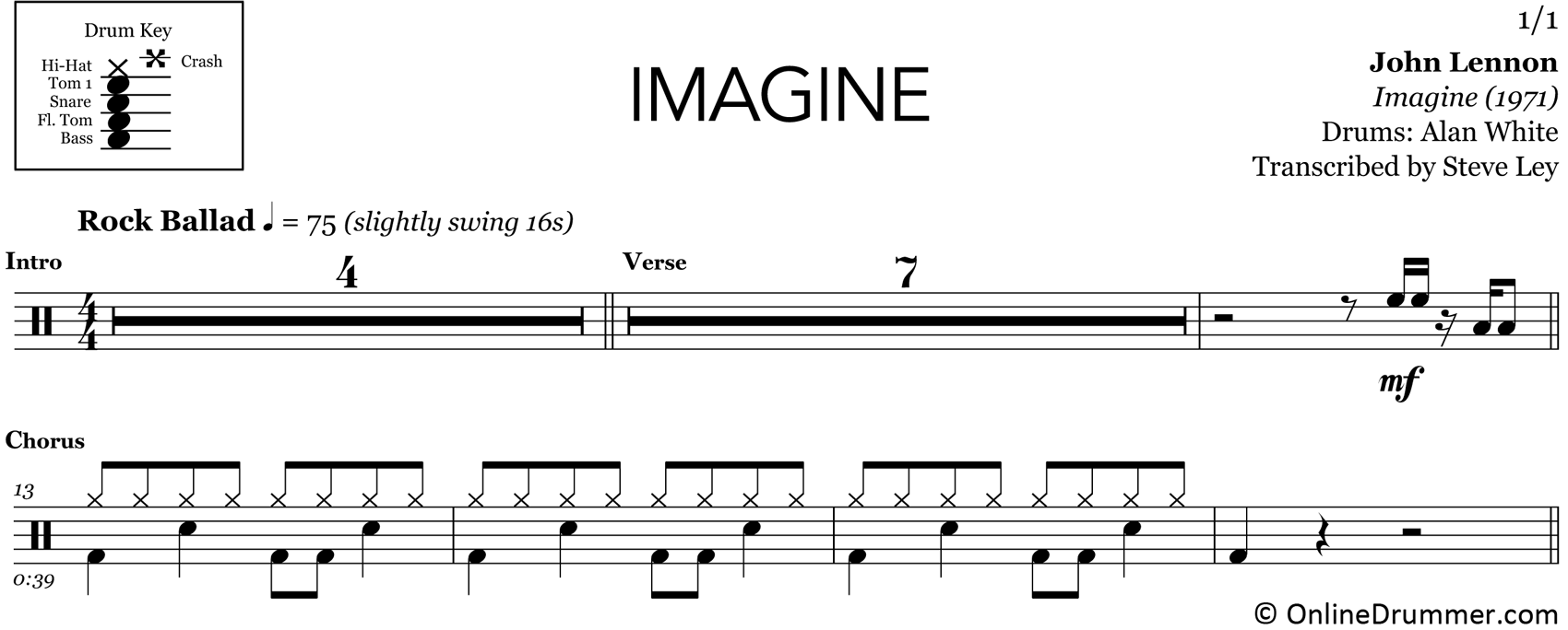 Imagine - John Lennon - Drum Sheet Music