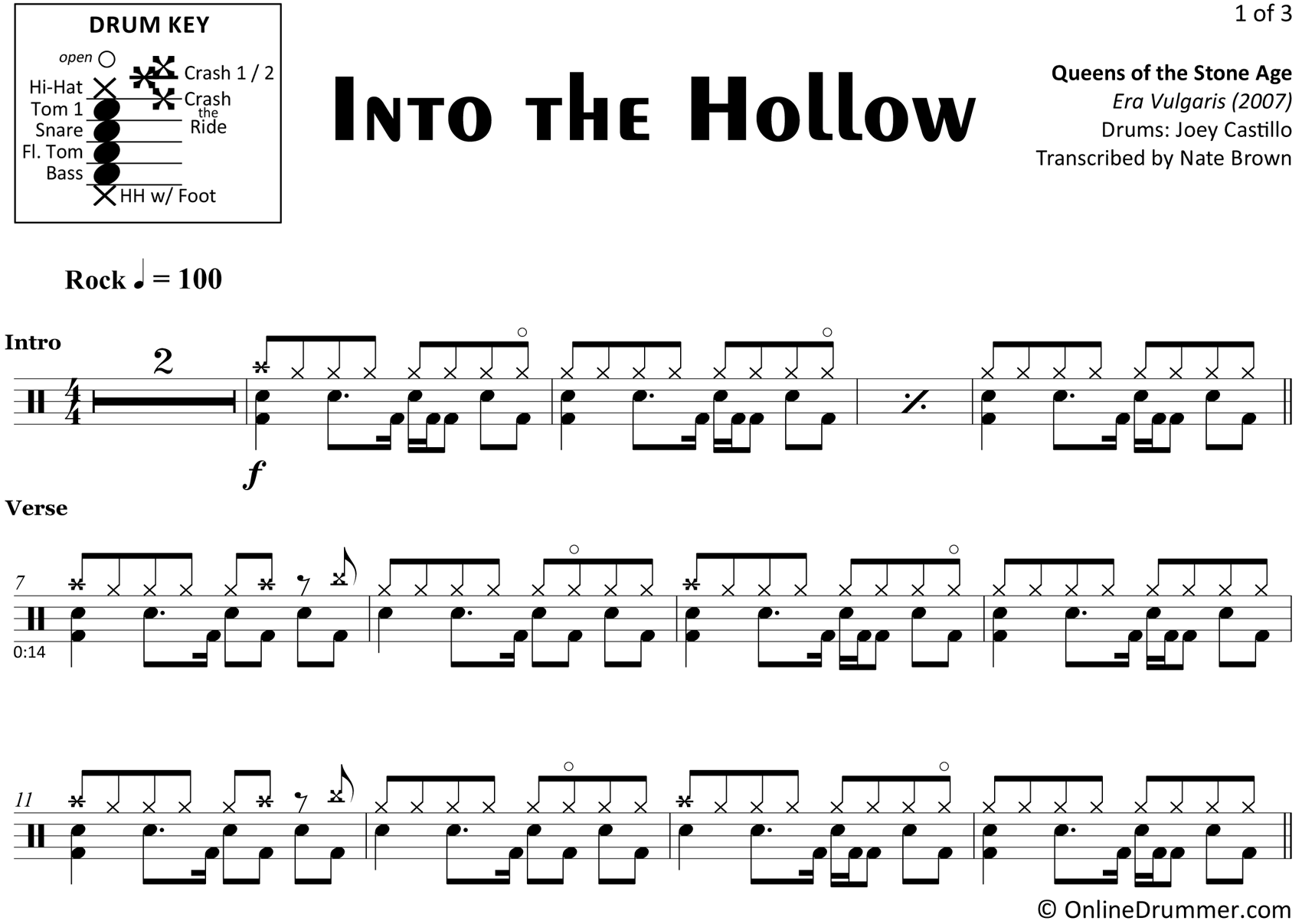 Into the Hollow - Queens of the Stone Age - Drum Sheet Music