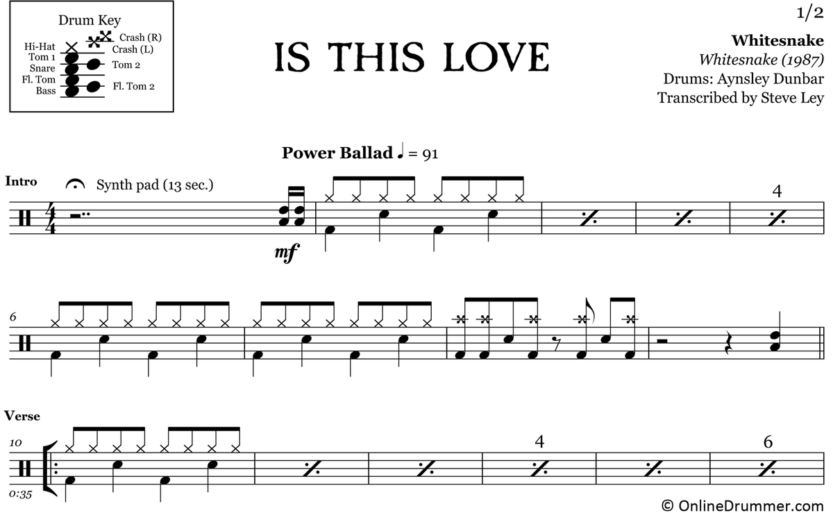 Is This Love - Whitesnake - Drum Sheet Music
