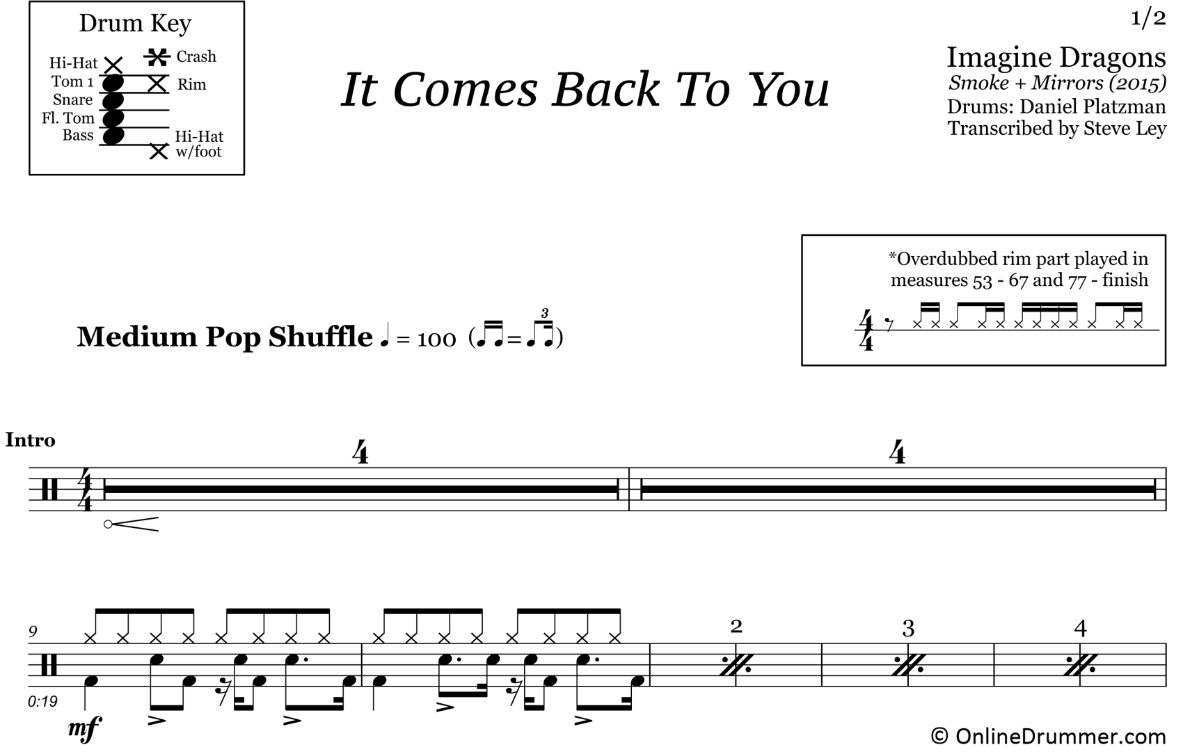 It Comes Back To You - Imagine Dragons - Drum Sheet Music
