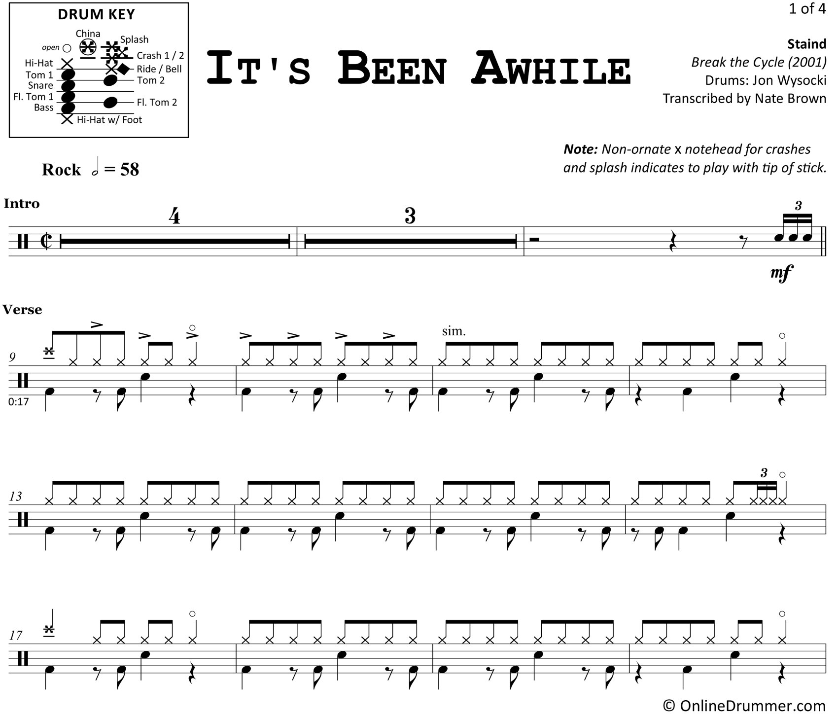 It's Been Awhile - Staind - Drum Sheet Music
