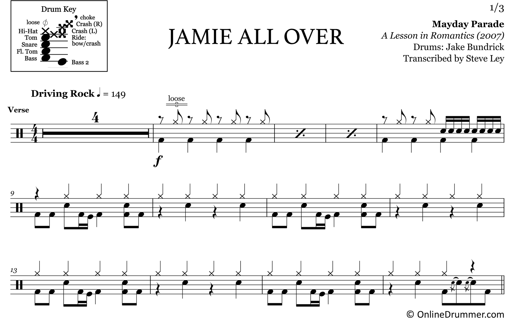 Jamie All Over - Mayday Parade - Drum Sheet Music