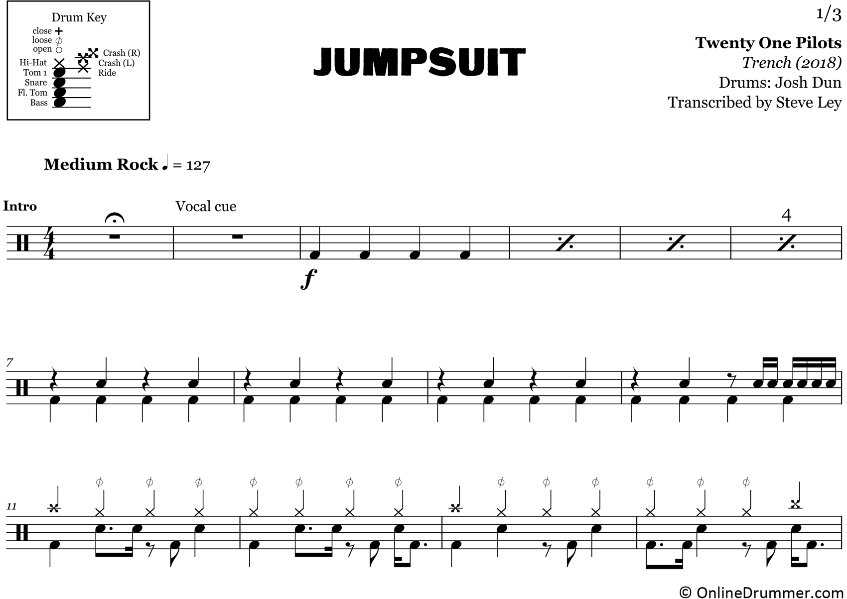 Jumpsuit - Twenty One Pilots - Drum Sheet Music