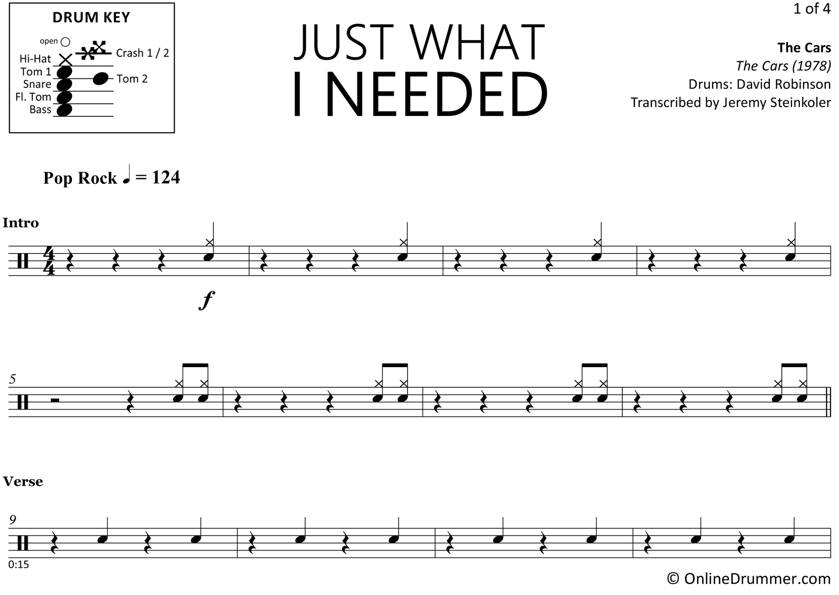 Just What I Needed - The Cars - Drum Sheet Music