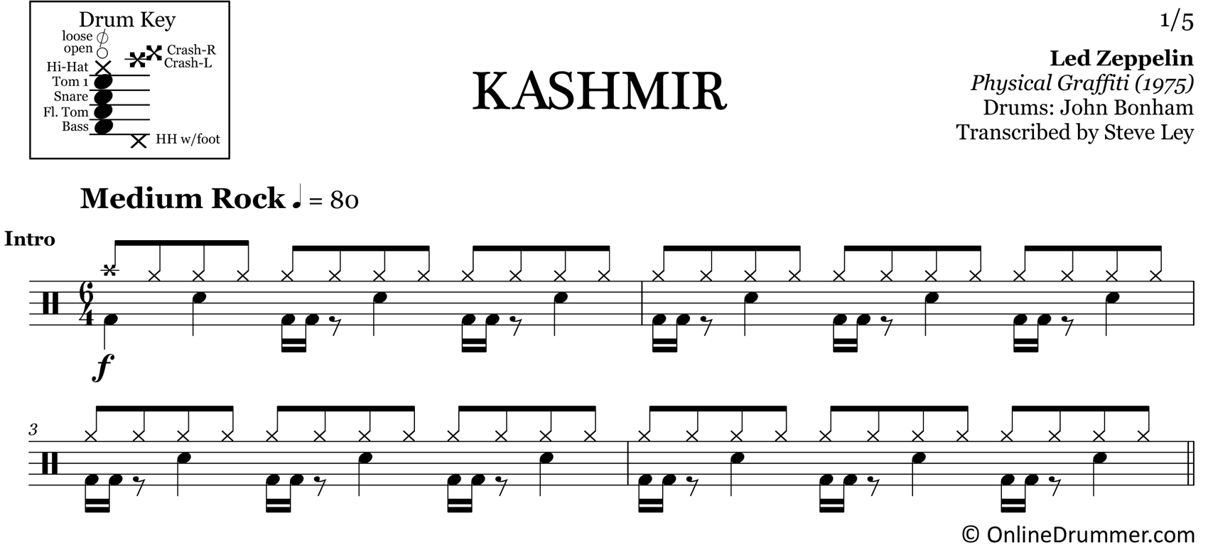Kashmir - Led Zeppelin - Drum Sheet Music