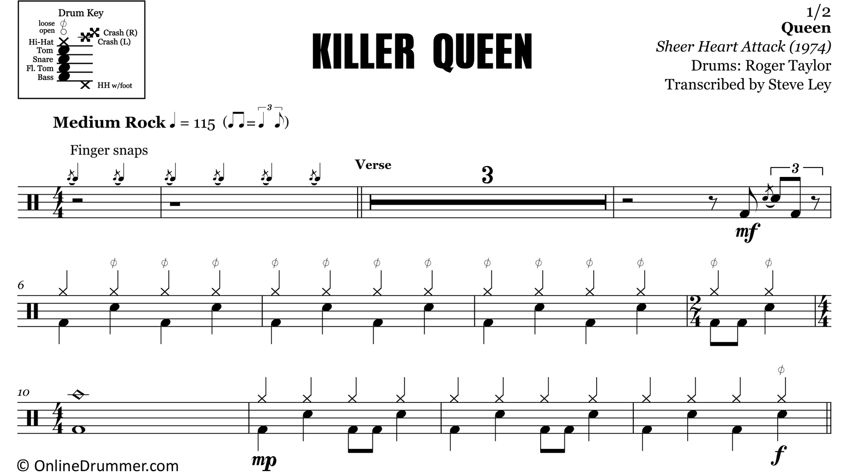 Killer Queen - Queen - Drum Sheet Music