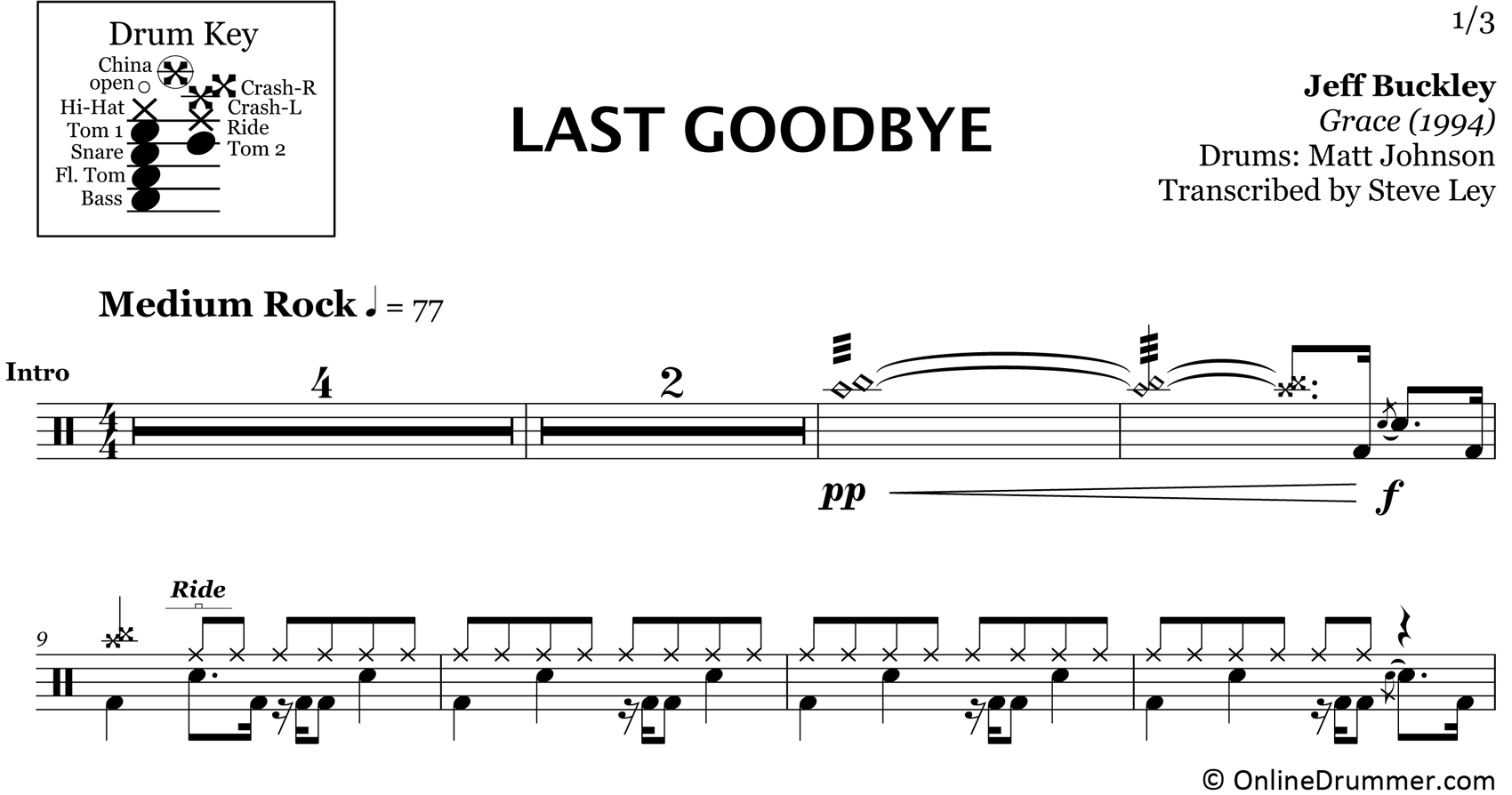 Last Goodbye - Jeff Buckley - Drum Sheet Music