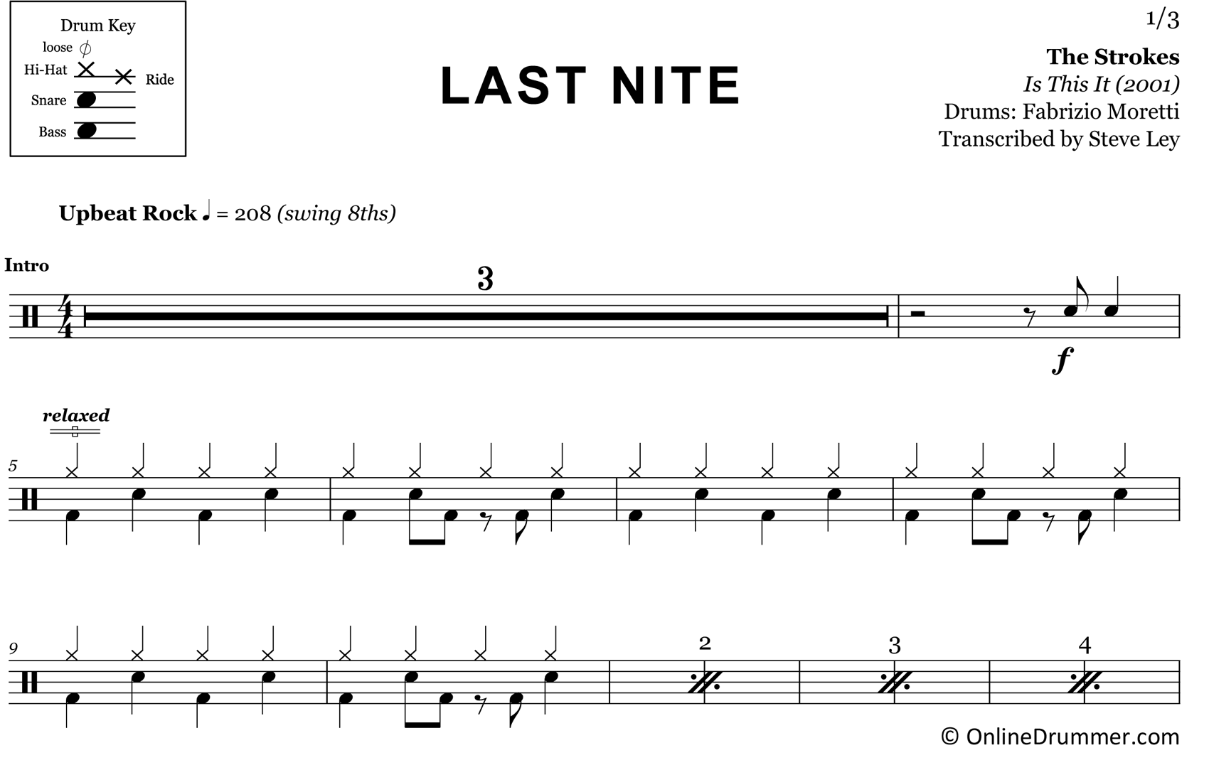 Last Nite - The Strokes - Drum Sheet Music