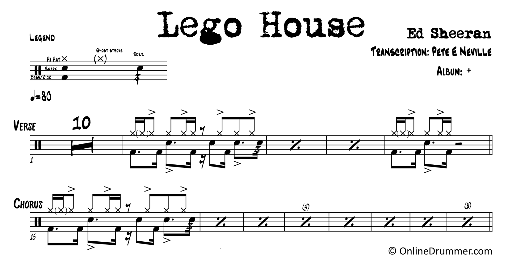 Lego House - Ed Sheeran - Drum Sheet Music