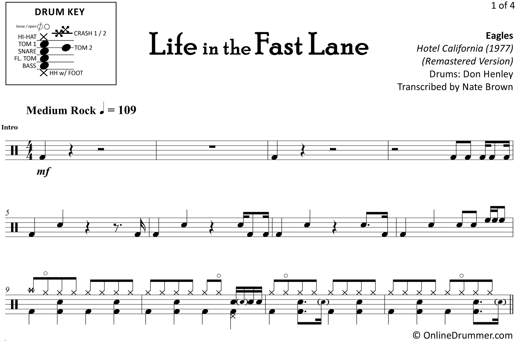Life in the Fast Lane - Eagles - Drum Sheet Music