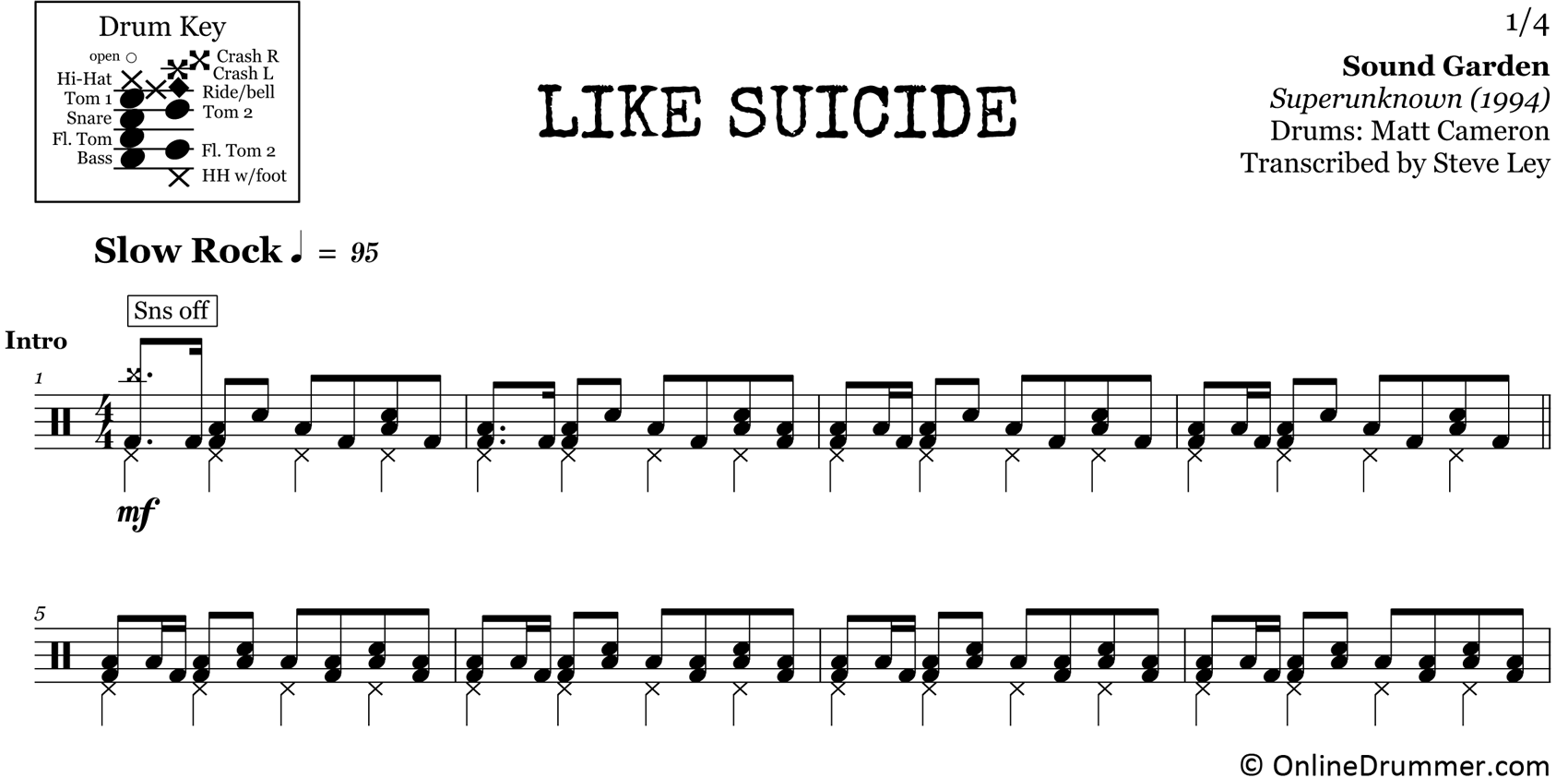 Like Suicide - Soundgarden - Drum Sheet Music