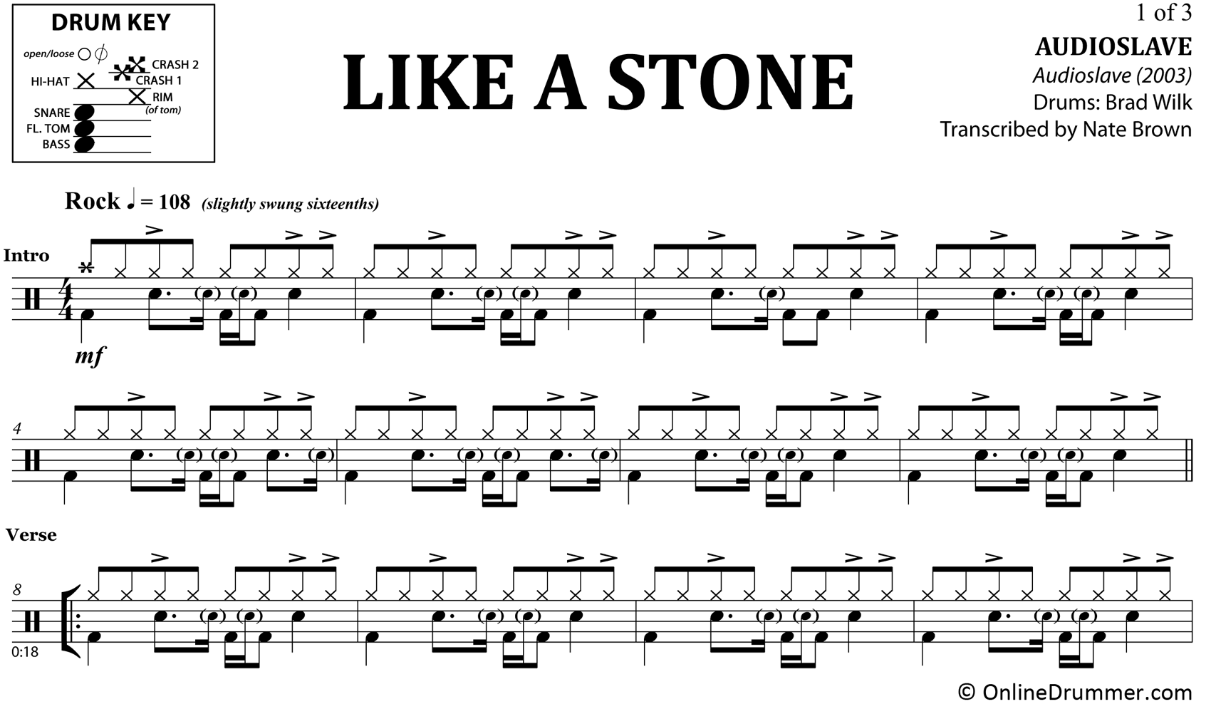Like A Stone - Audioslave - Drum Sheet Music