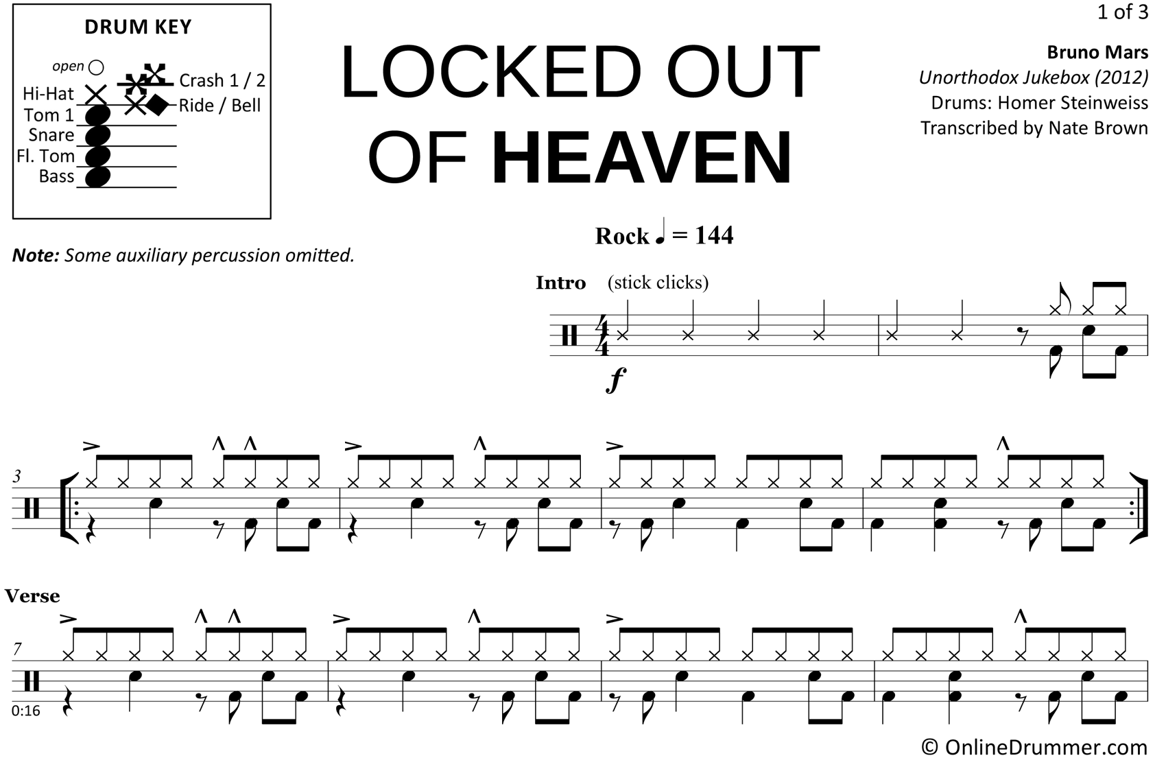 Locked Out of Heaven - Bruno Mars - Drum Sheet Music
