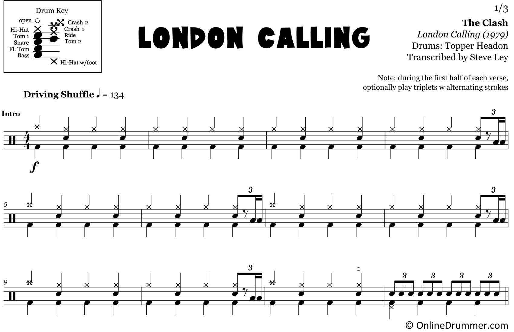 London Calling - The Clash - Drum Sheet Music