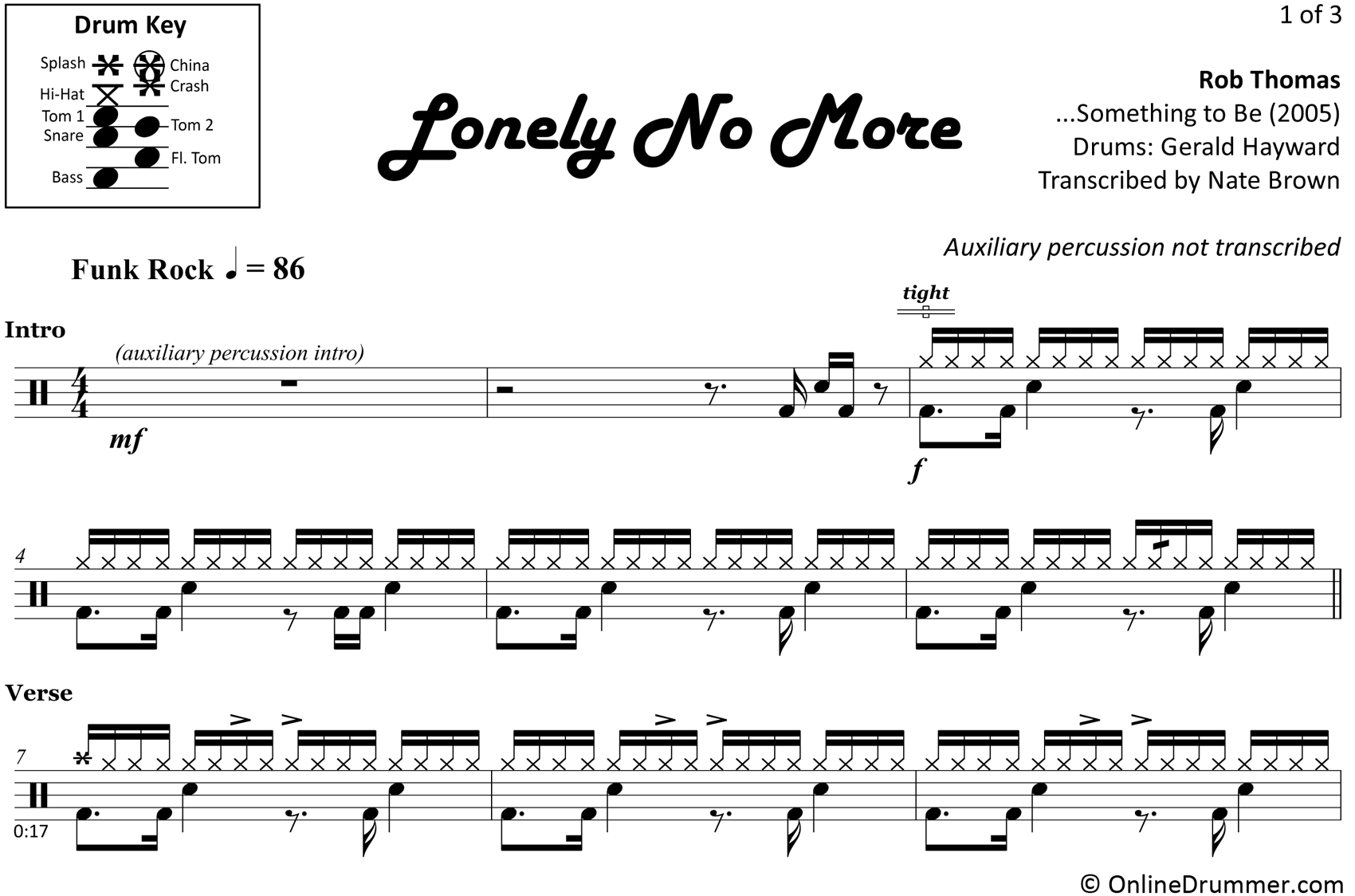Lonely No More - Rob Thomas - Drum Sheet Music