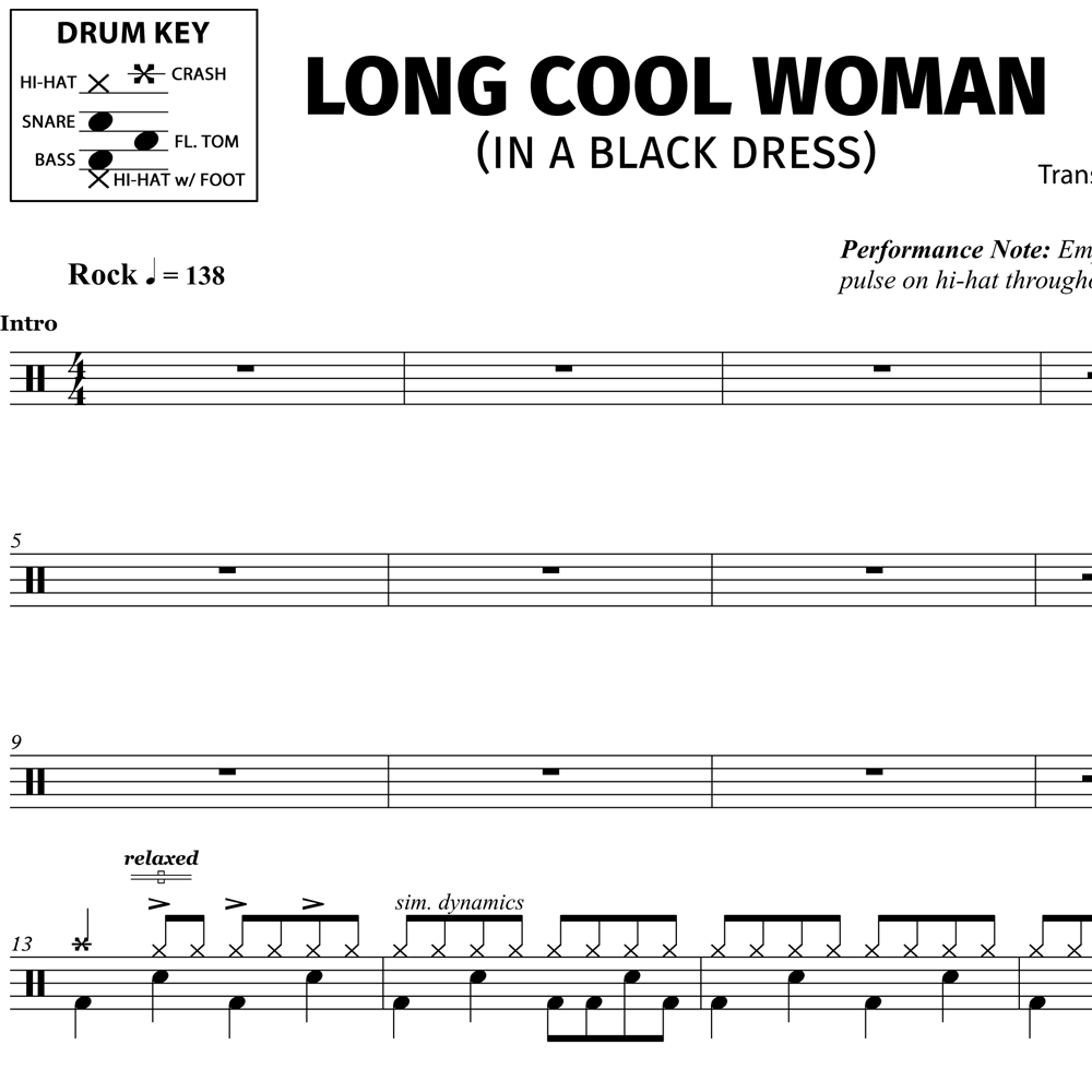 Long Cool Woman in a Black Dress - The Hollies - Drum Sheet Music