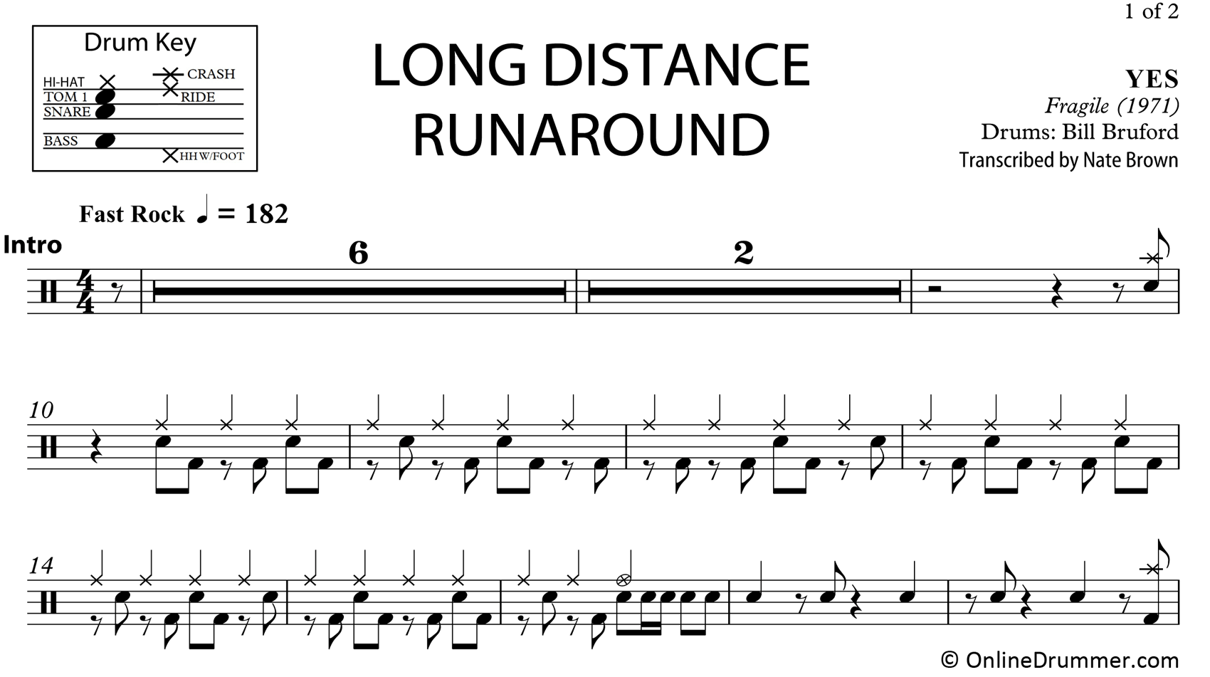 Long Distance Runaround - Yes - Drum Sheet Music