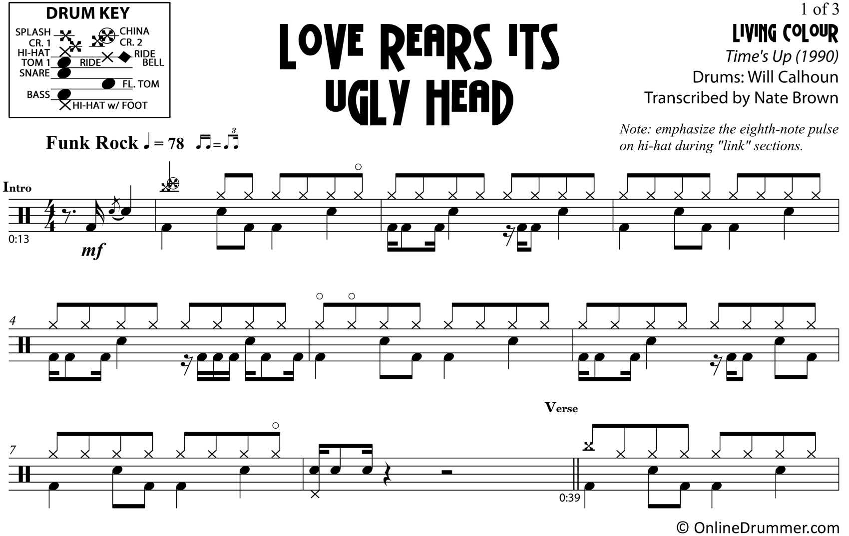 Love Rears Its Ugly Head - Living Colour - Drum Sheet Music