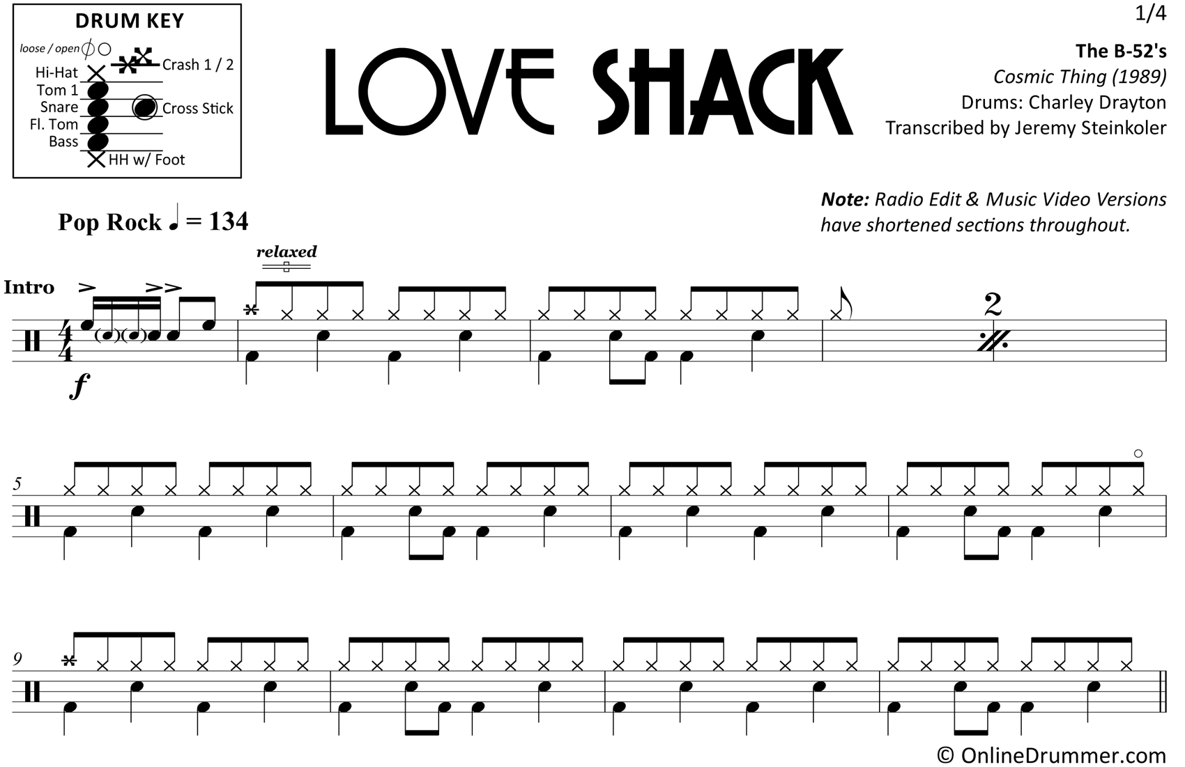 Love Shack - B-52's - Drum Sheet Music