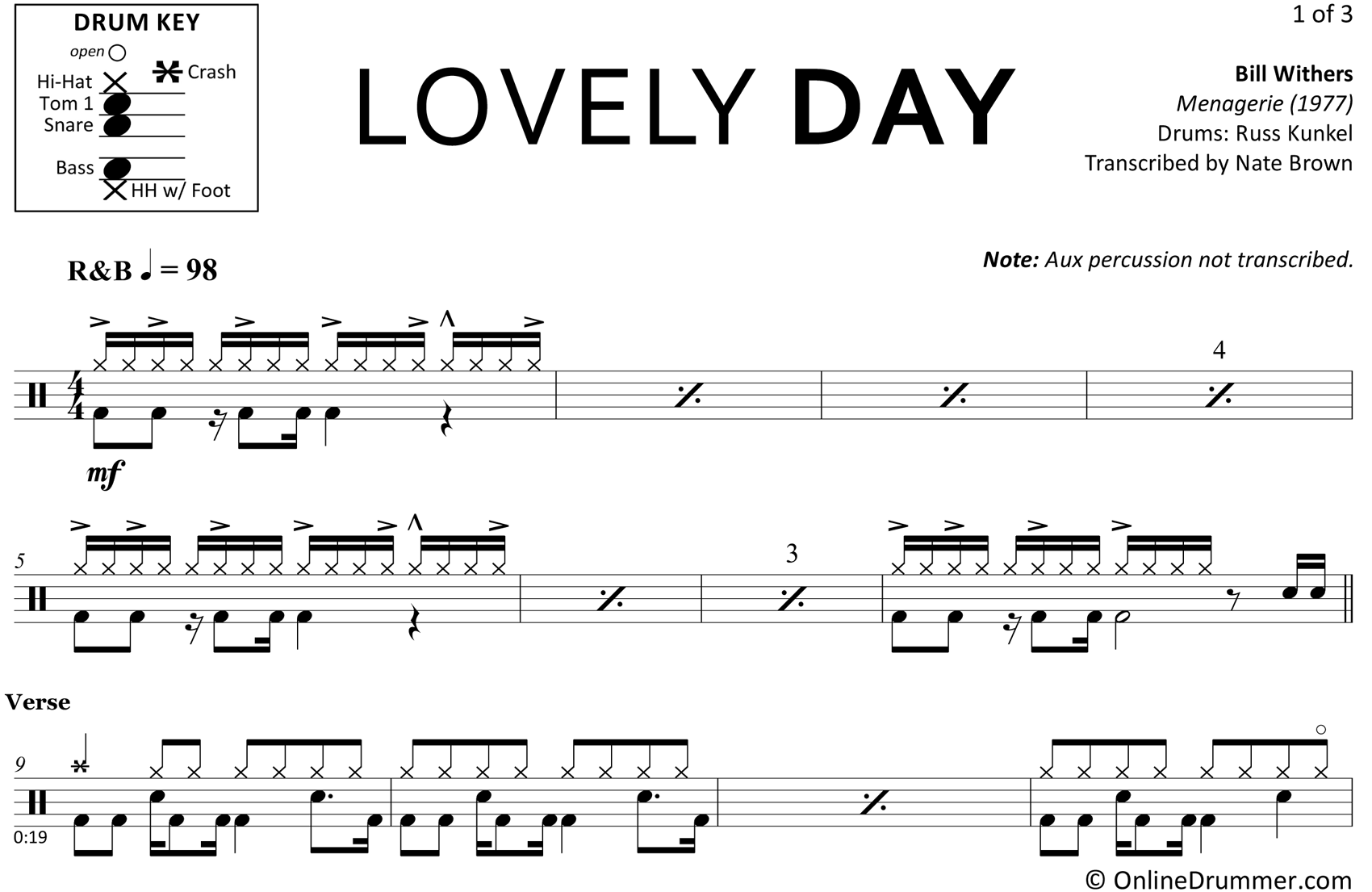 Lovely Day - Bill Withers - Drum Sheet Music