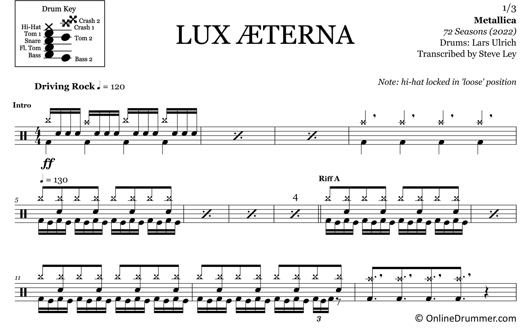 LuxAEterna - Metallica - Drum Sheet Music