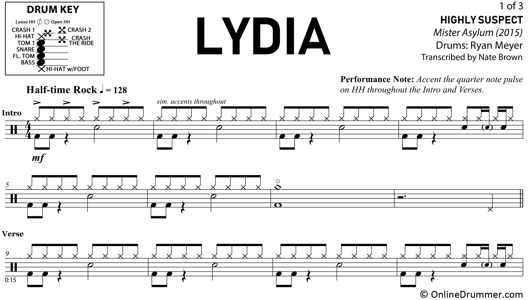 Lydia - Highly Suspect - Drum Sheet Music