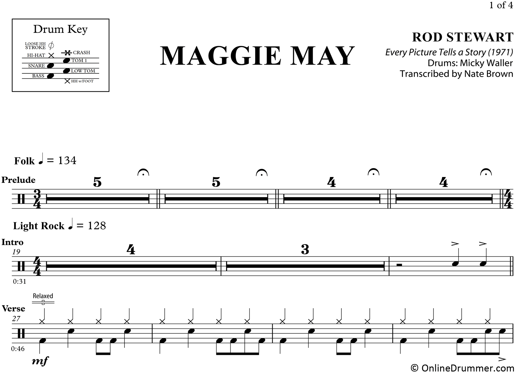 Maggie May - Rod Stewart - Drum Sheet Music