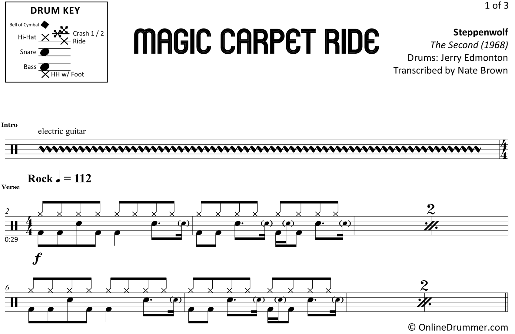 Magic Carpet Ride - Steppenwolf - Drum Sheet Music