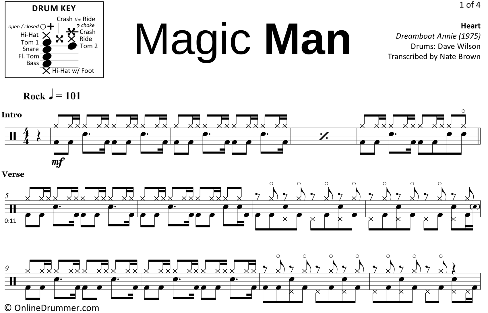 Magic Man - Heart - Drum Sheet Music