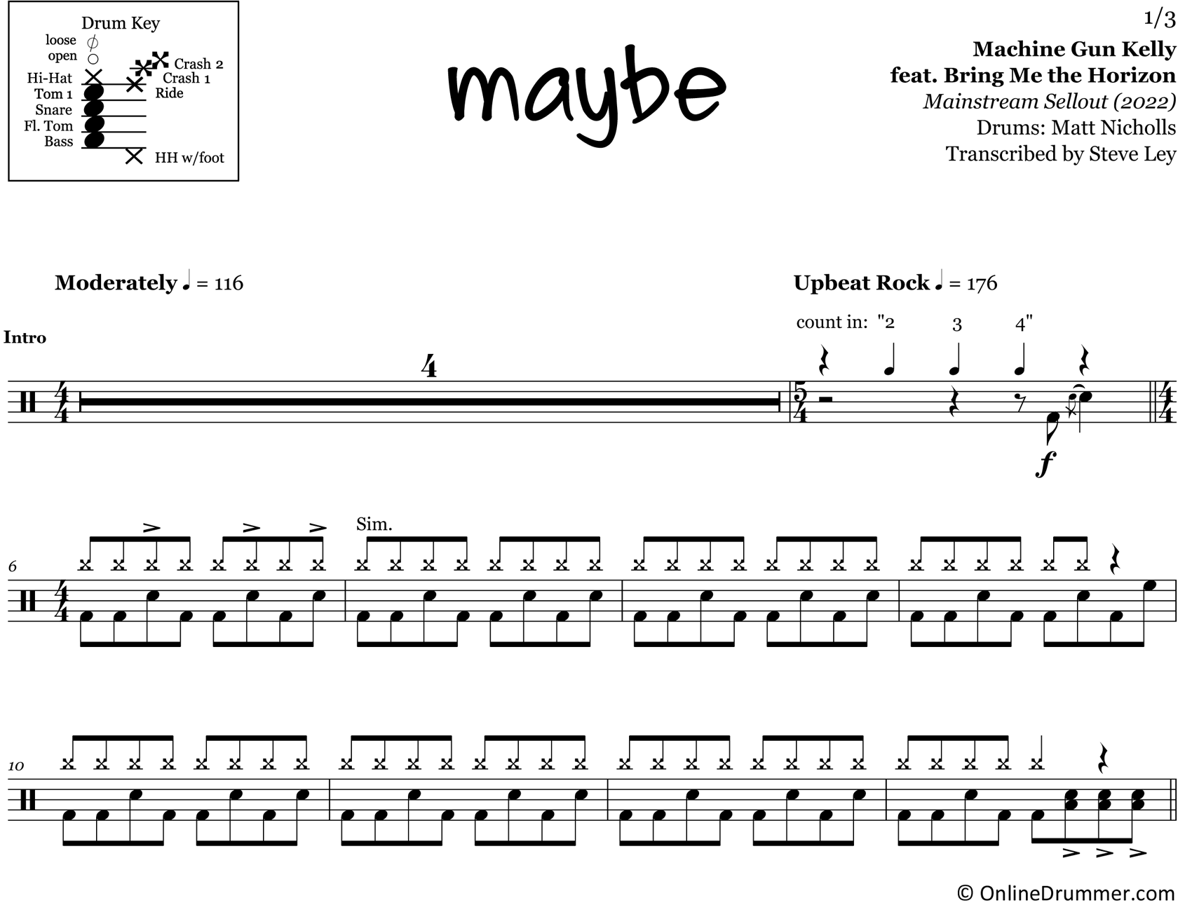 Maybe - Machine Gun Kelly - Drum Sheet Music