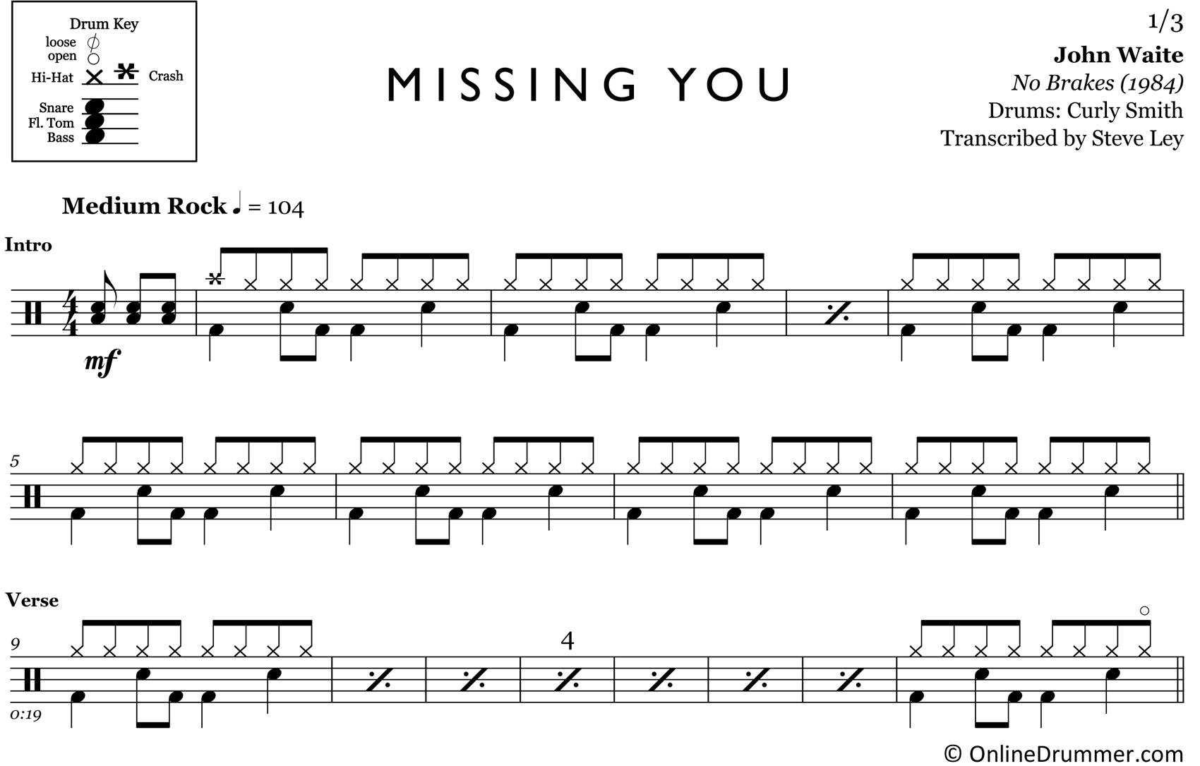 Missing You - John Waite - Drum Sheet Music