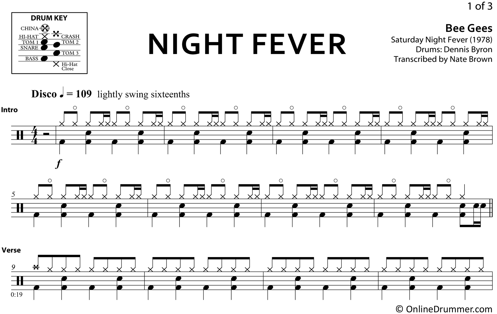 Night Fever - Bee Gees - Drum Sheet Music