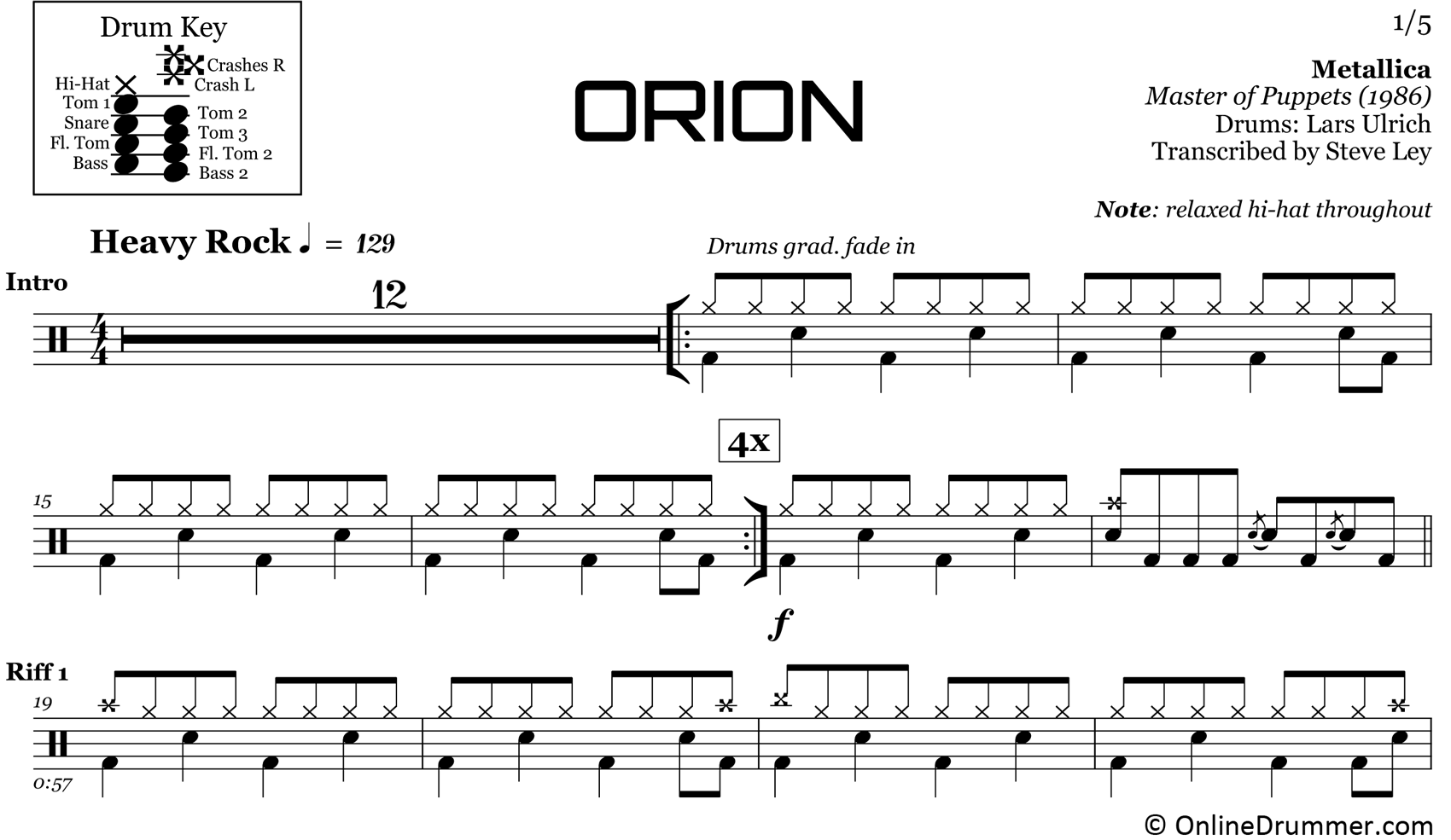 Orion - Metallica - Drum Sheet Music