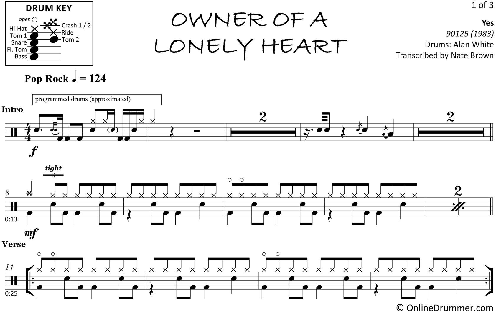 Owner of a Lonely Heart - Yes - Drum Sheet Music