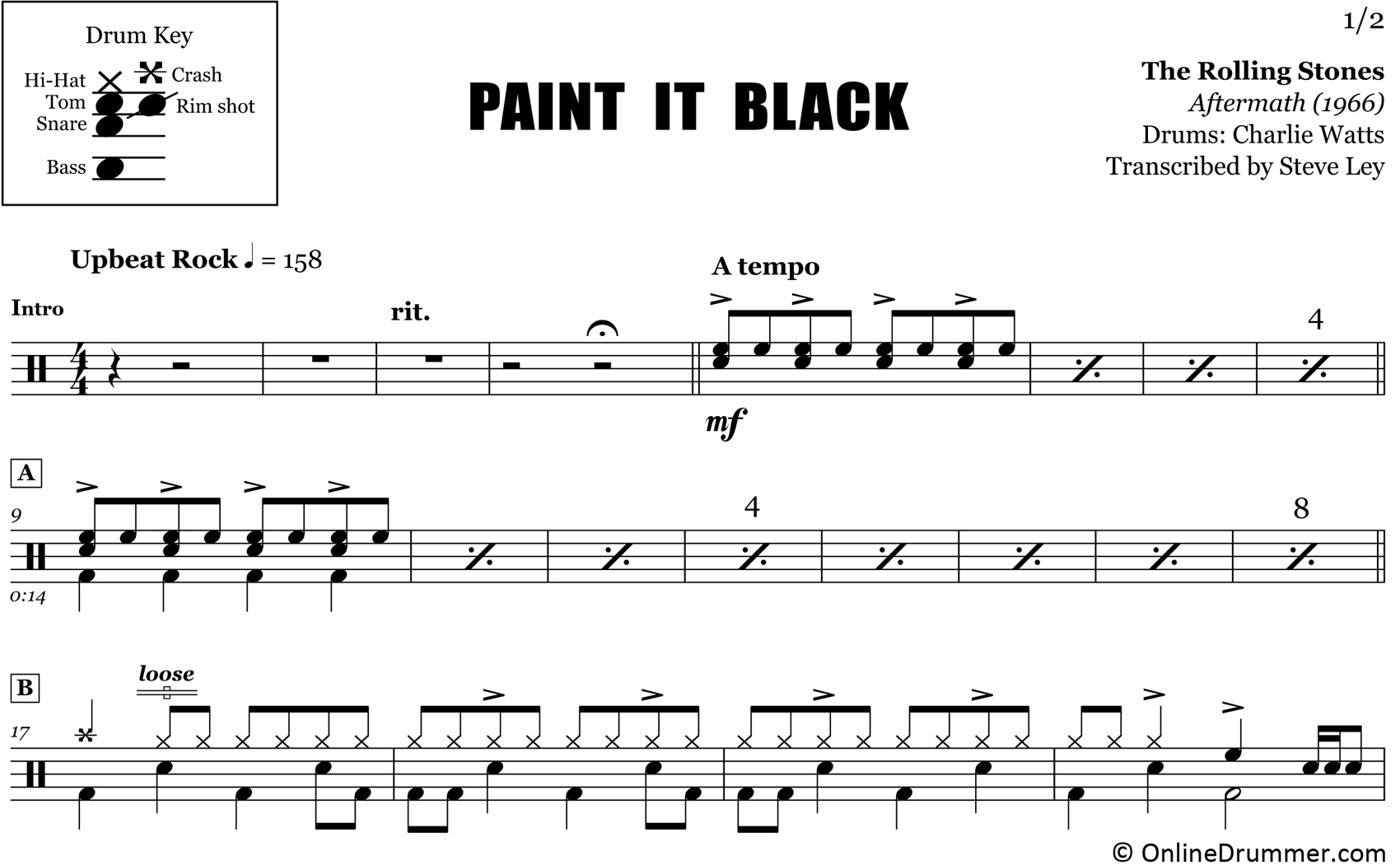 Paint It Black - The Rolling Stones - Drum Sheet Music
