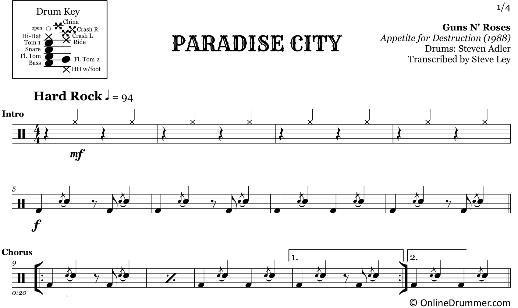 Paradise City - Guns N Roses - Drum Sheet Music