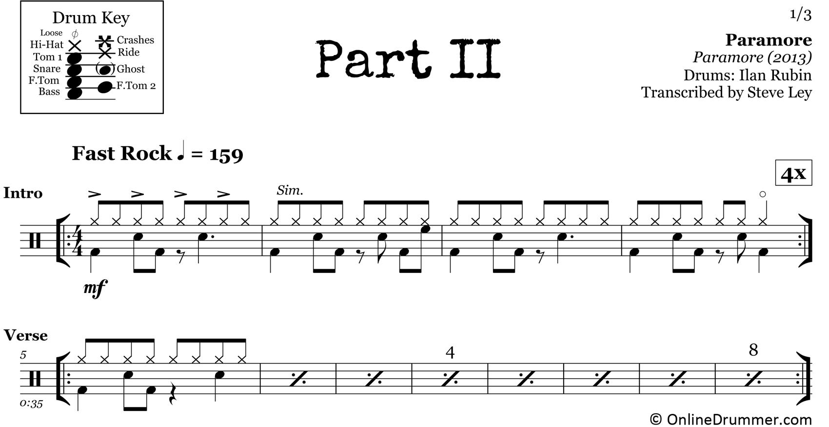 Part II - Paramore - Drum Sheet Music