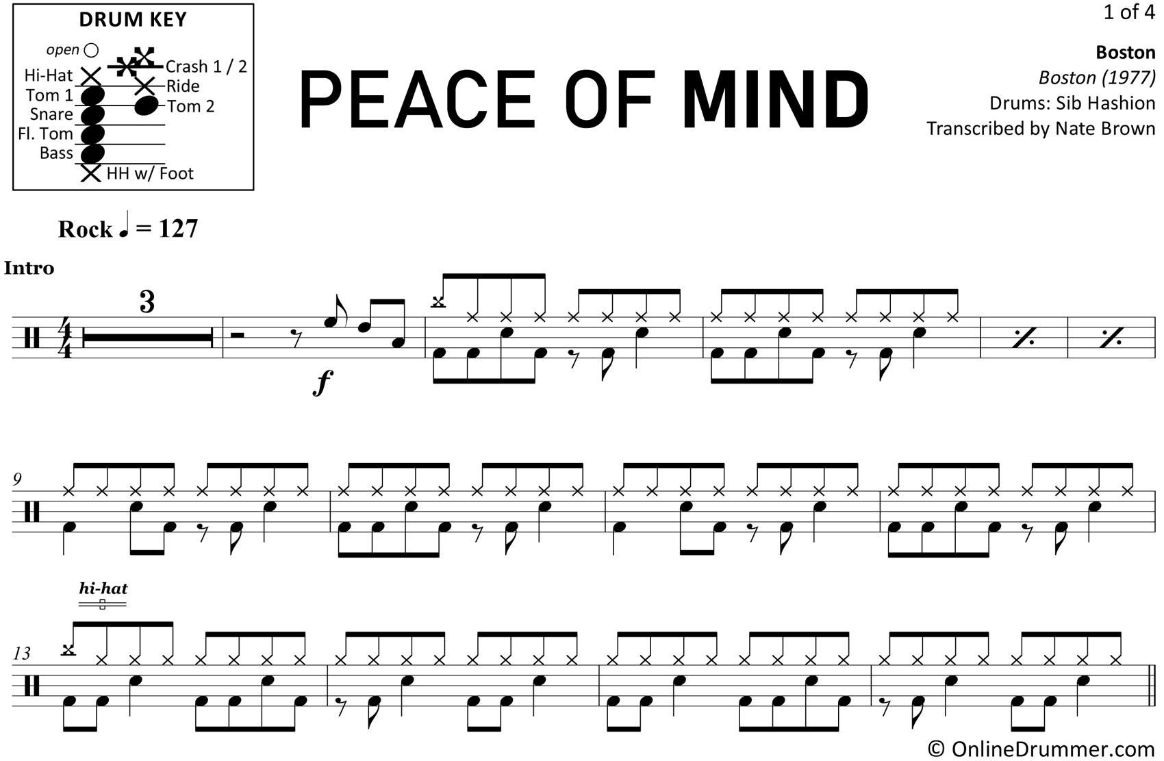 Peace of Mind - Boston - Drum Sheet Music