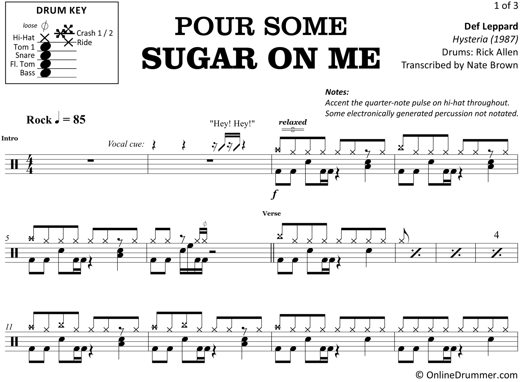 Pour Some Sugar on Me - Def Leppard - Drum Sheet Music